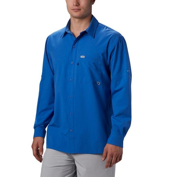 Columbia PFG Zero Rules Shirts Blue For Men's NZ54908 New Zealand